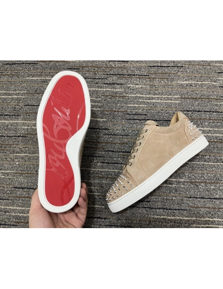 Discount Christian Louboutin Seavaste 2 Orlato Flat Low-top Suede Leather Sand Outlet