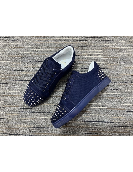 Replica Christian Louboutin Seavaste 2 Orlato Flat Low-top Sneakers Suede Fabric Navy Blue
