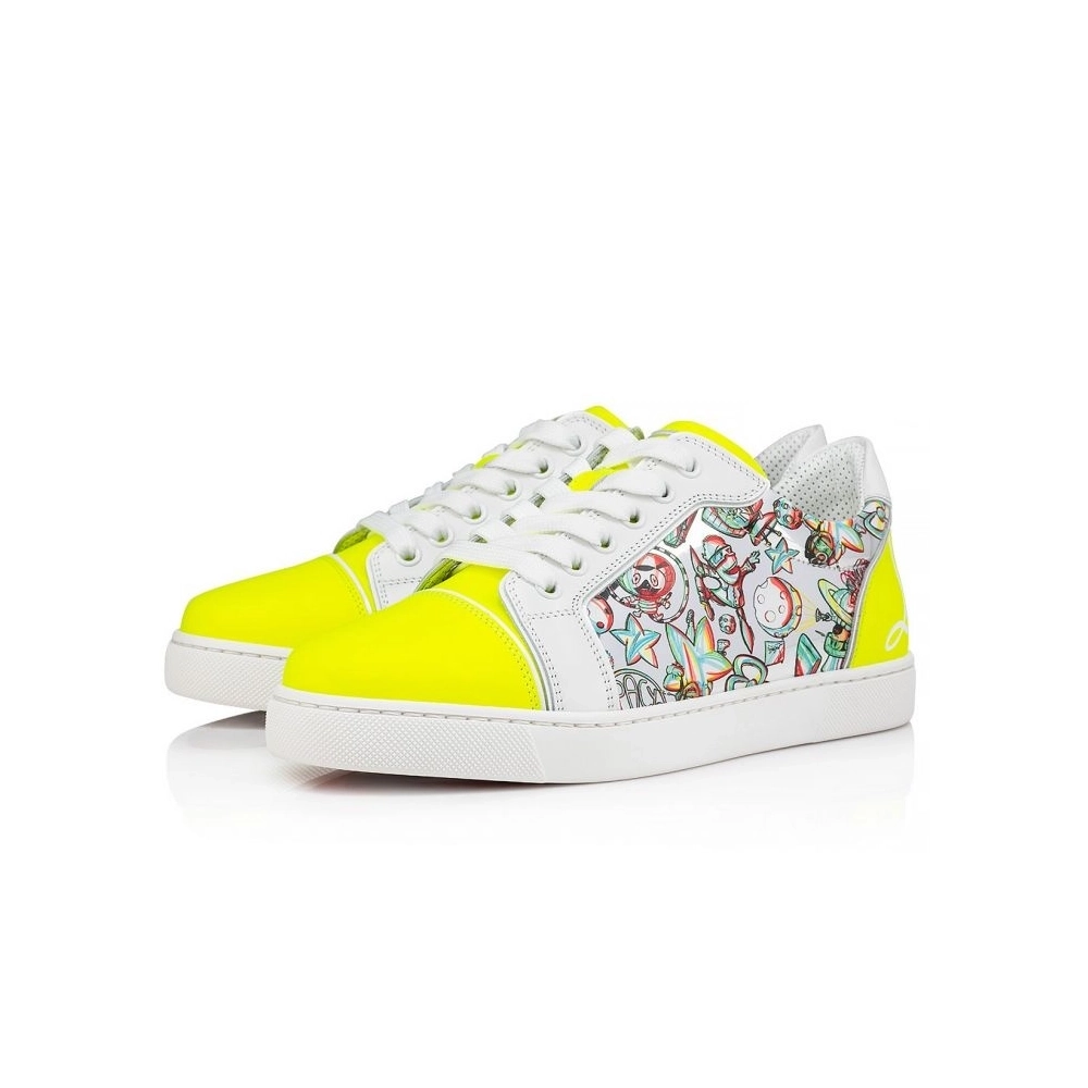 Discount Christian Louboutin Fun Vieira Low-top Sneakers Fluo Yellow Calf Leather Outlet