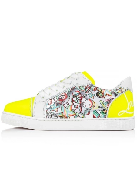 Discount Christian Louboutin Fun Vieira Low-top Sneakers Fluo Yellow Calf Leather Outlet