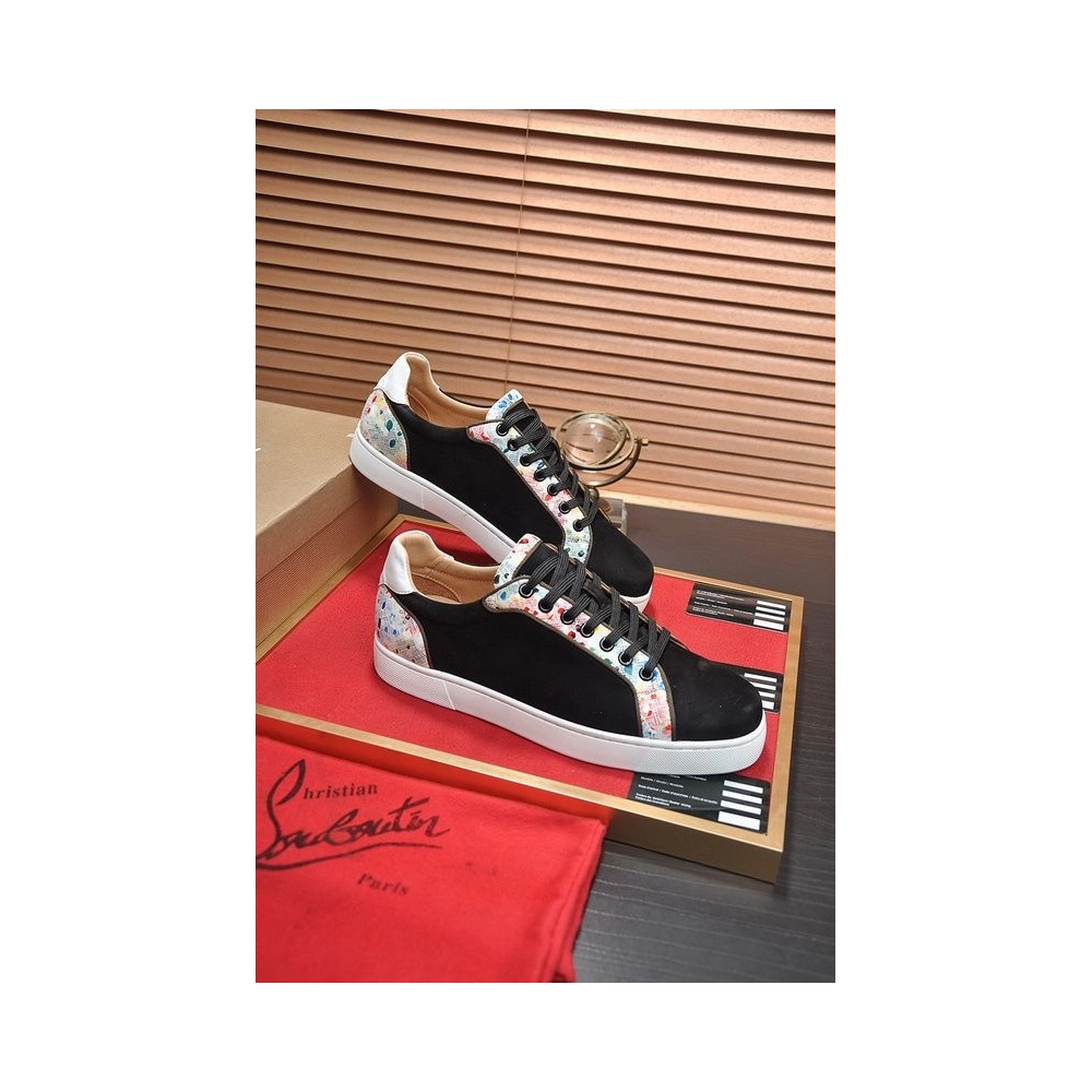 Discount Christian Louboutin Men Sneakers Low-top Leather Trim Veau Velours Multicolor Outlet