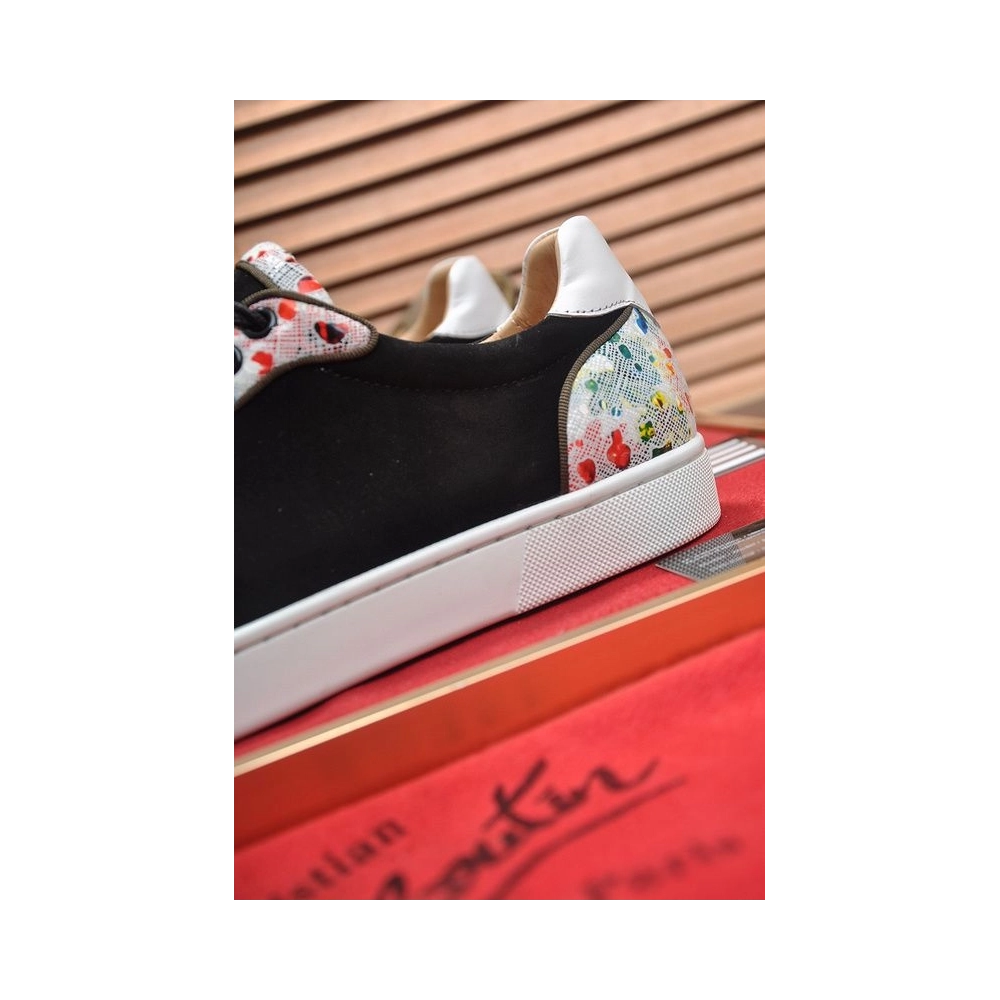 Discount Christian Louboutin Men Sneakers Low-top Leather Trim Veau Velours Multicolor Outlet