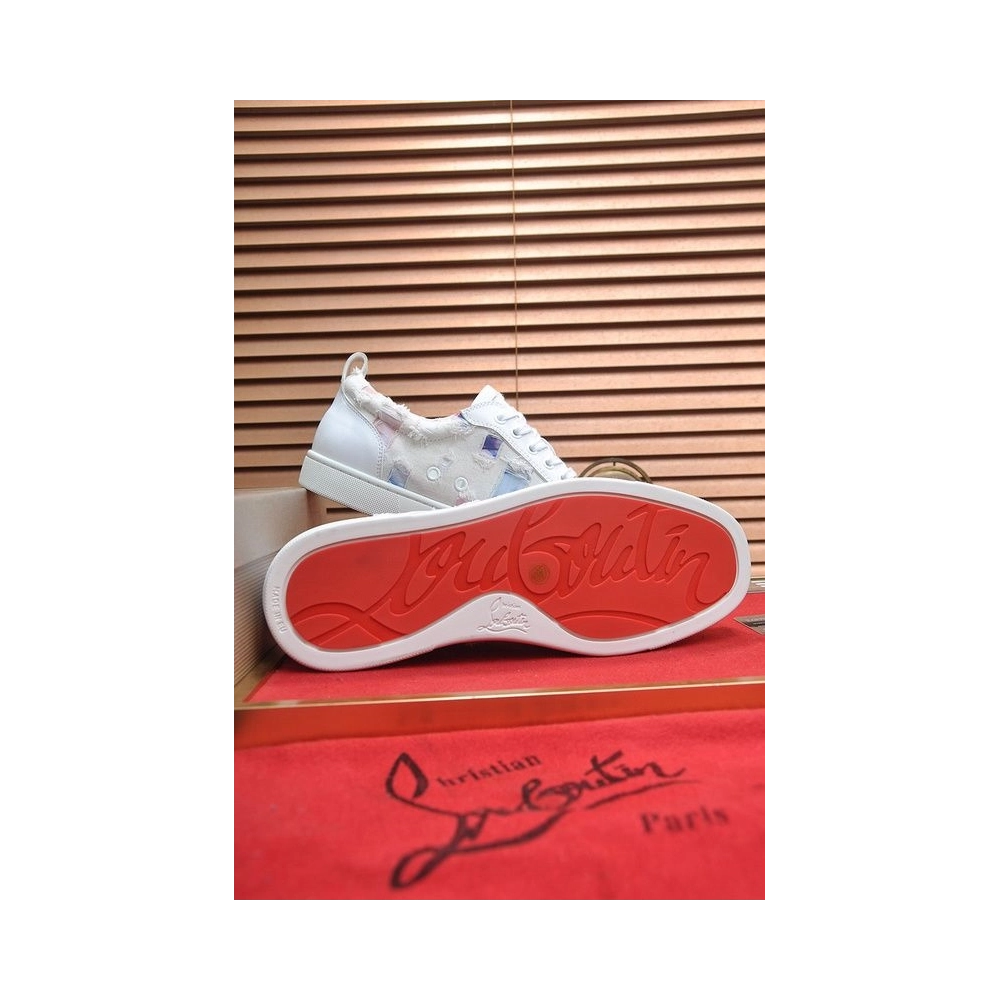 Cheap Christian Louboutin Men Low-top Sneaker Fabric with Spikes White Sale Online