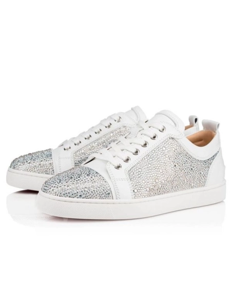 cheap Christian Louboutin Low-top Louis Junior ST Version Bianco Strass Sneaker sale