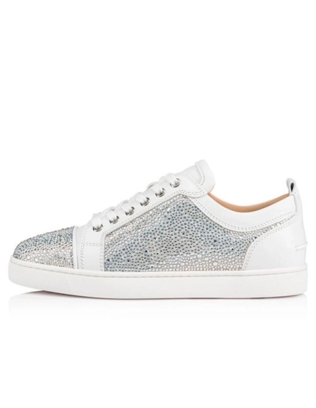 cheap Christian Louboutin Low-top Louis Junior ST Version Bianco Strass Sneaker sale