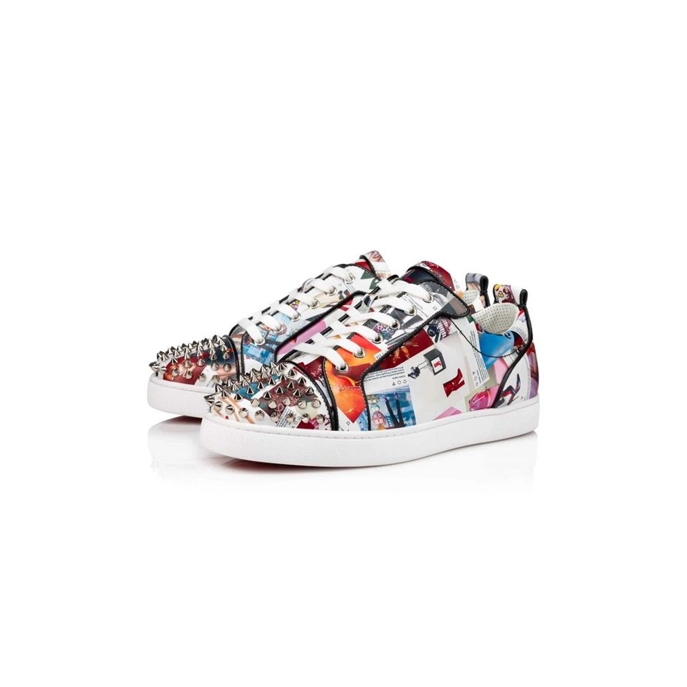 cheap Christian Louboutin Low-top Louis Junior Spikes Multi/black Calf Sneaker sale