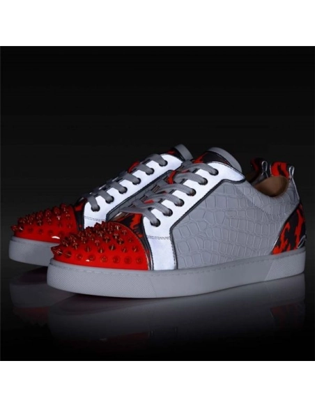 cheap Christian Louboutin Low-top Fun Louis JuniorSpikes Version Multi Suede Leather sale