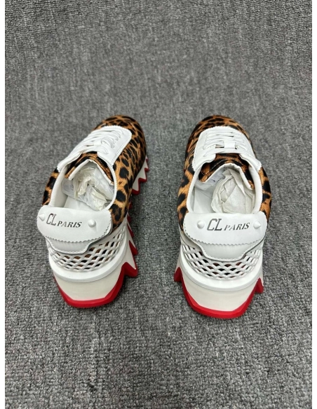Cheap Christian Louboutin Loubishark Sneakers Leopard-Print Satin Fabric and Leather on Sale