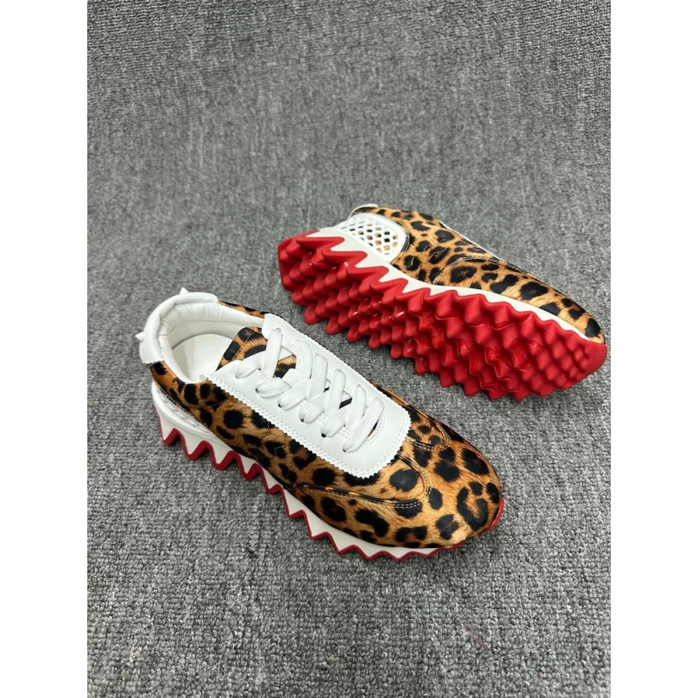 Cheap Christian Louboutin Loubishark Sneakers Leopard-Print Satin Fabric and Leather on Sale