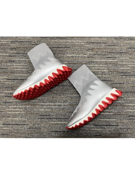 Fake Christian Louboutin Sharky Sock Men Sneakers Knit Mesh Silver