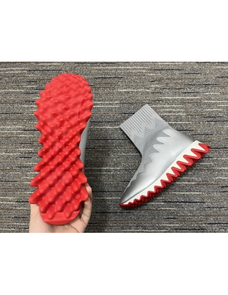 Fake Christian Louboutin Sharky Sock Men Sneakers Knit Mesh Silver