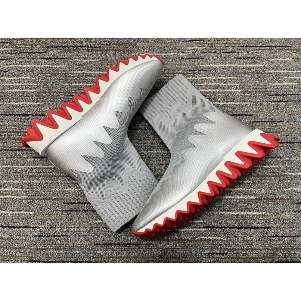 Fake Christian Louboutin Sharky Sock Men Sneakers Knit Mesh Silver