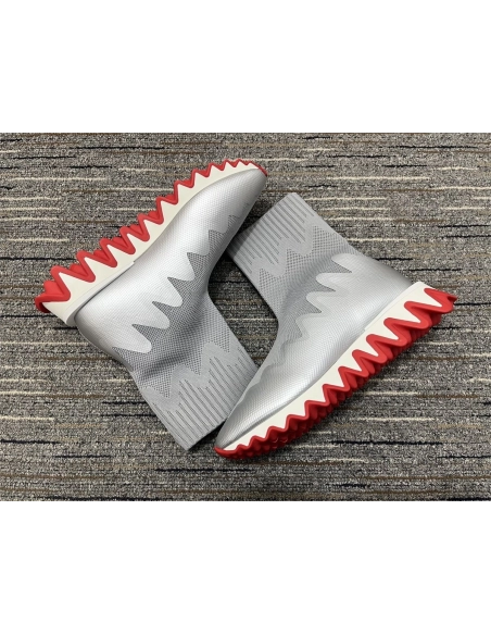 Fake Christian Louboutin Sharky Sock Men Sneakers Knit Mesh Silver