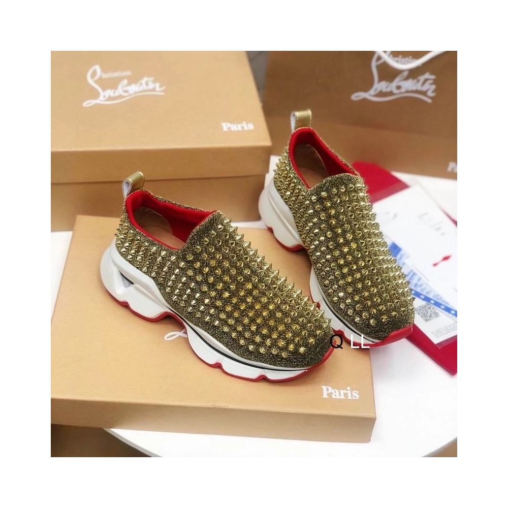 Fake Christian Louboutin Spike Sock Sneakers Neoprene Gold, Replica CL Shoes