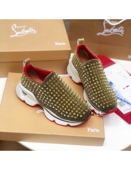 Fake Christian Louboutin Spike Sock Sneakers Neoprene Gold, Replica CL Shoes