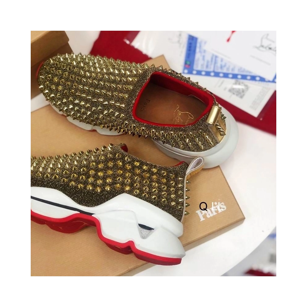 Fake Christian Louboutin Spike Sock Sneakers Neoprene Gold, Replica CL Shoes