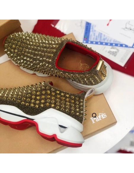 Fake Christian Louboutin Spike Sock Sneakers Neoprene Gold, Replica CL Shoes