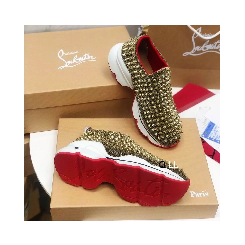 Fake Christian Louboutin Spike Sock Sneakers Neoprene Gold, Replica CL Shoes