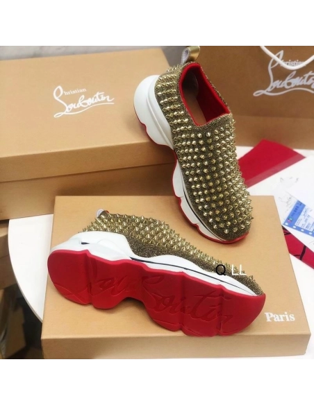 Fake Christian Louboutin Spike Sock Sneakers Neoprene Gold, Replica CL Shoes
