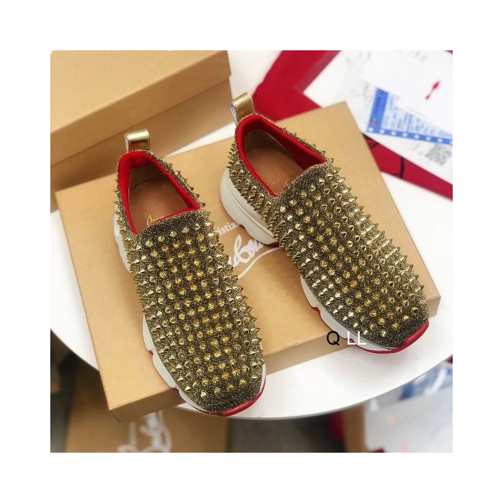 Fake Christian Louboutin Spike Sock Sneakers Neoprene Gold, Replica CL Shoes