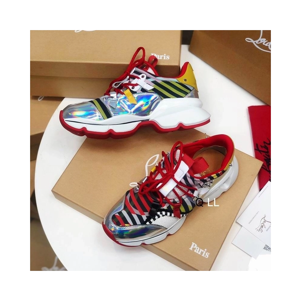 Cheap Christian Louboutin Red Runner Flat Sneakers Neoprene Specchio Laser Multicolor Sale Online
