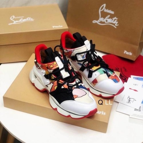 Fake Christian Louboutin Red Runner Flat Sneakers Leather And Neoprene Pattern Multi