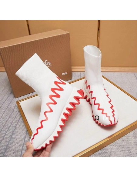 Cheap Christian Louboutin Sharky Sock Sneakers Knit Mesh White Sale Online