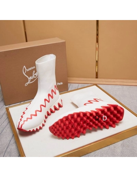 Cheap Christian Louboutin Sharky Sock Sneakers Knit Mesh White Sale Online
