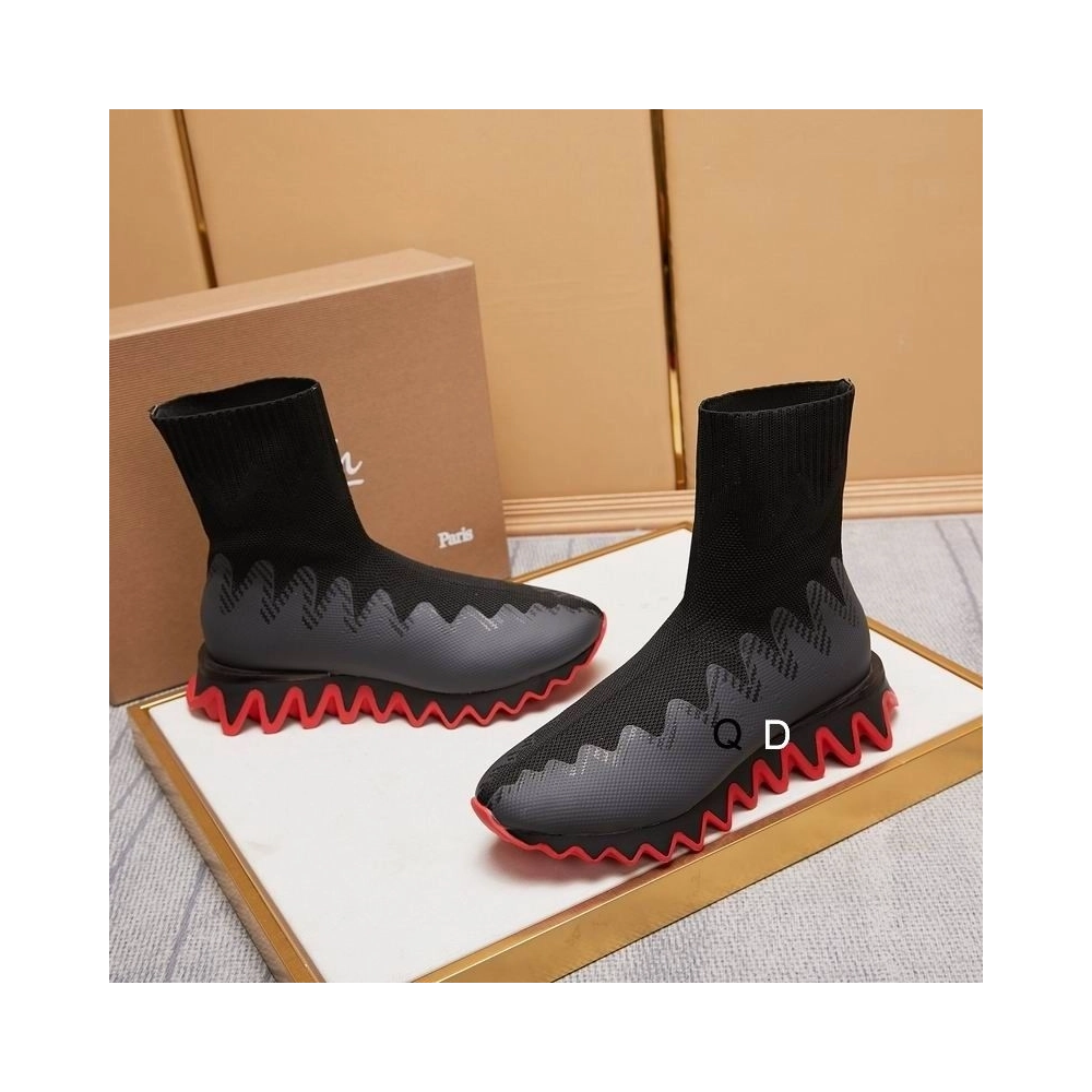 Cheap Christian Louboutin Sharky Sock Sneakers Knit Mesh Black for Sale