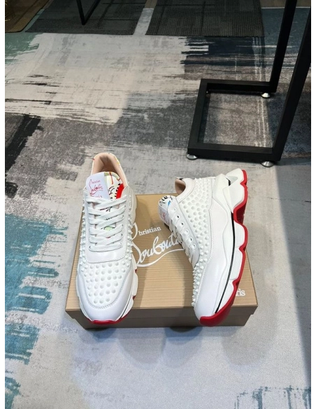 Replica Christian Louboutin Neoprene Spike Sock Donna Flat Sneakers White