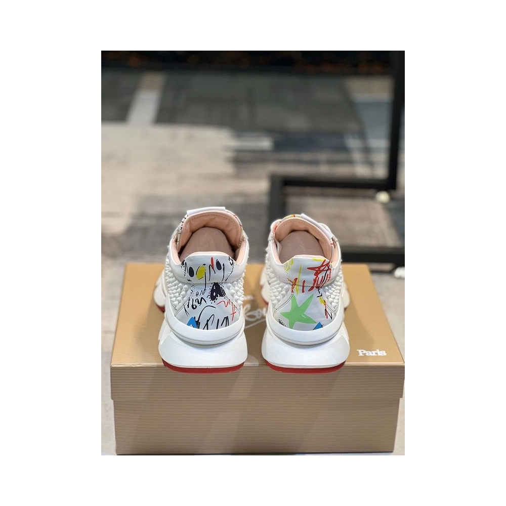 Replica Christian Louboutin Neoprene Spike Sock Donna Flat Sneakers White