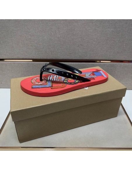 Replica Christian Louboutin Men Spike Flip Flop Pattern Red, Fake Christian Louboutin Shoes