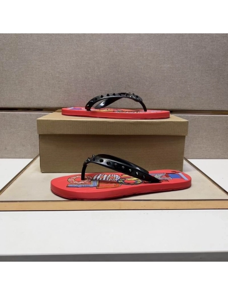 Replica Christian Louboutin Men Spike Flip Flop Pattern Red, Fake Christian Louboutin Shoes