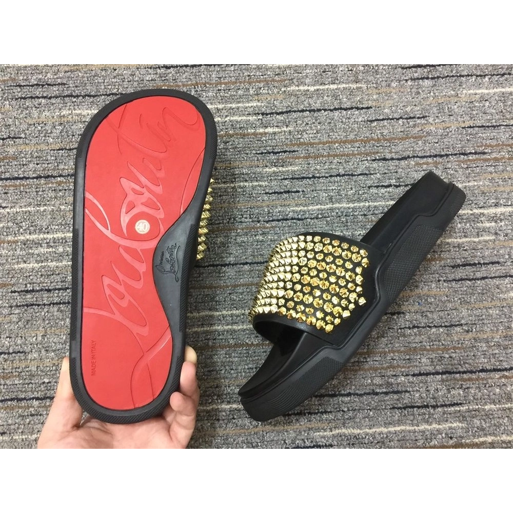 Discount Christian Louboutin Pool Fun Sandals Spikes Leather Black Outlet