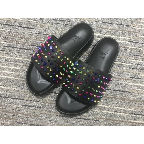 Cheap Christian Louboutin Pool Fun Slide Sandals Spikes Rubber Black