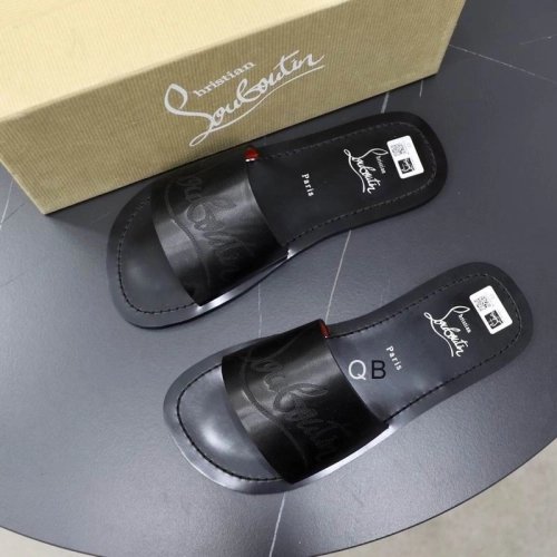 Fake Christian Louboutin Coolraoul Slide Sandals Leather Black, Replica Christian Louboutin Shoes