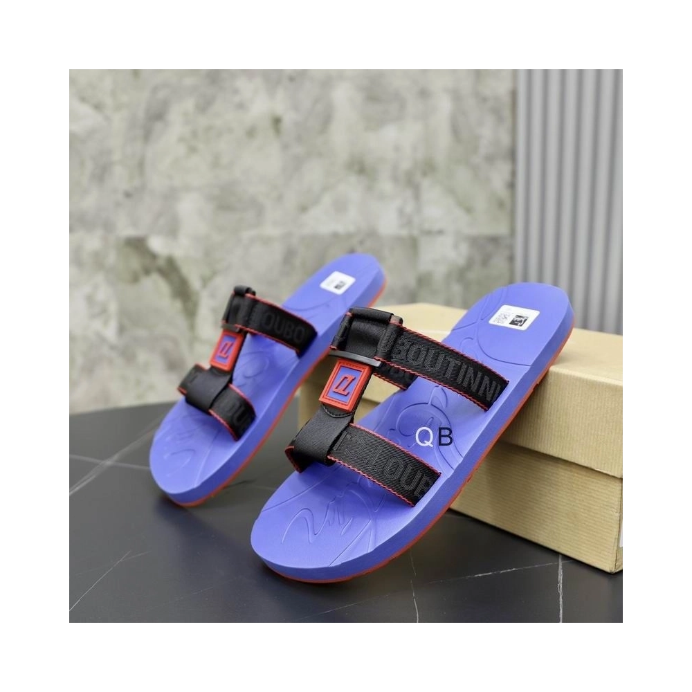 Knockoff Christian Louboutin Surf Flat Sandals Rubber Blue, Fake Christian Louboutin Shoes