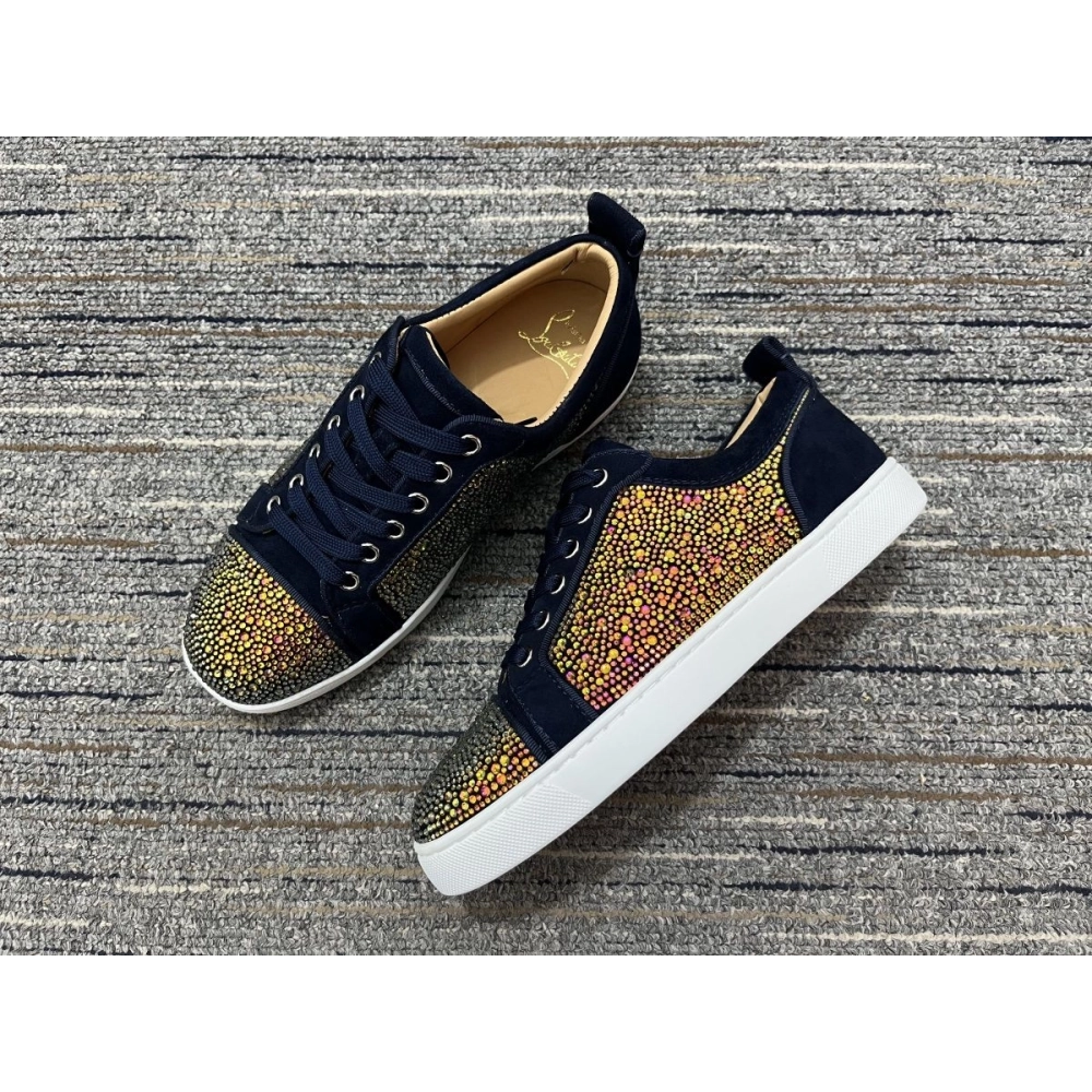 Fake Christian Louboutin Louis Junior Strass Sneakers Suede Leather Multicolor
