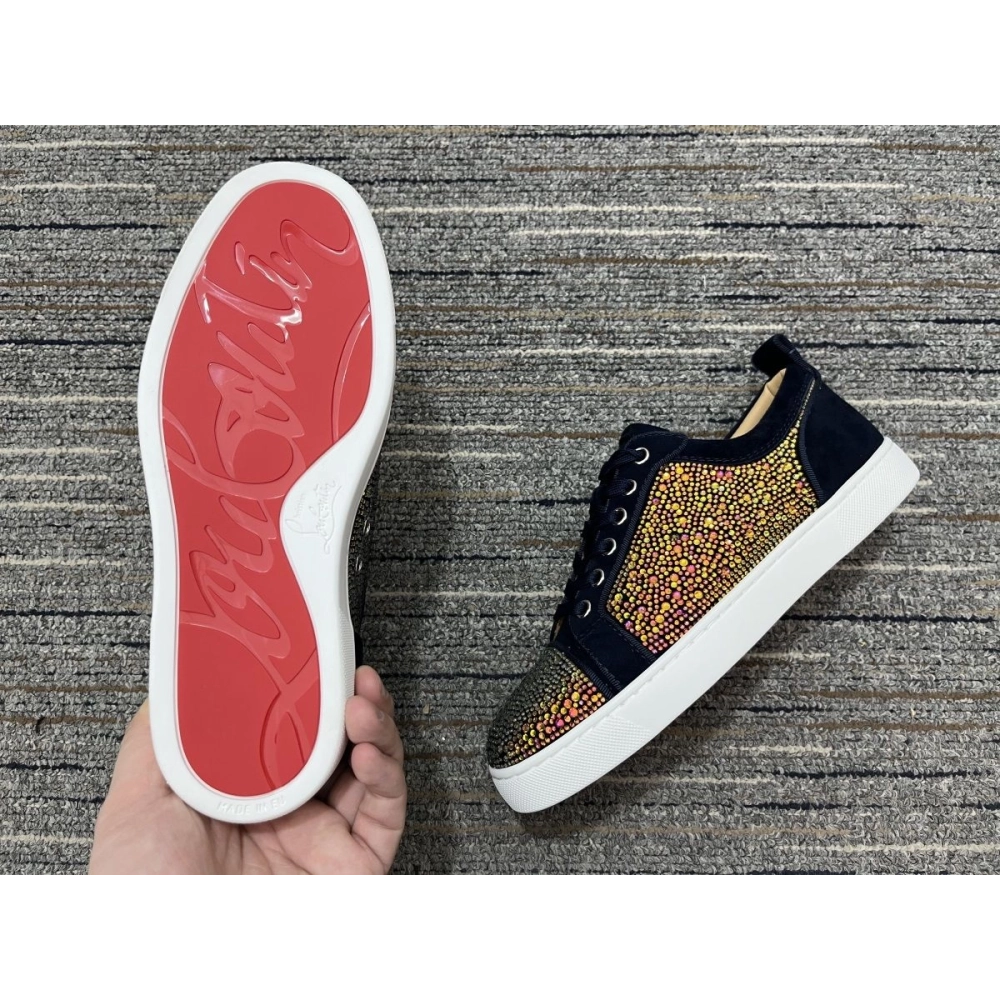Fake Christian Louboutin Louis Junior Strass Sneakers Suede Leather Multicolor