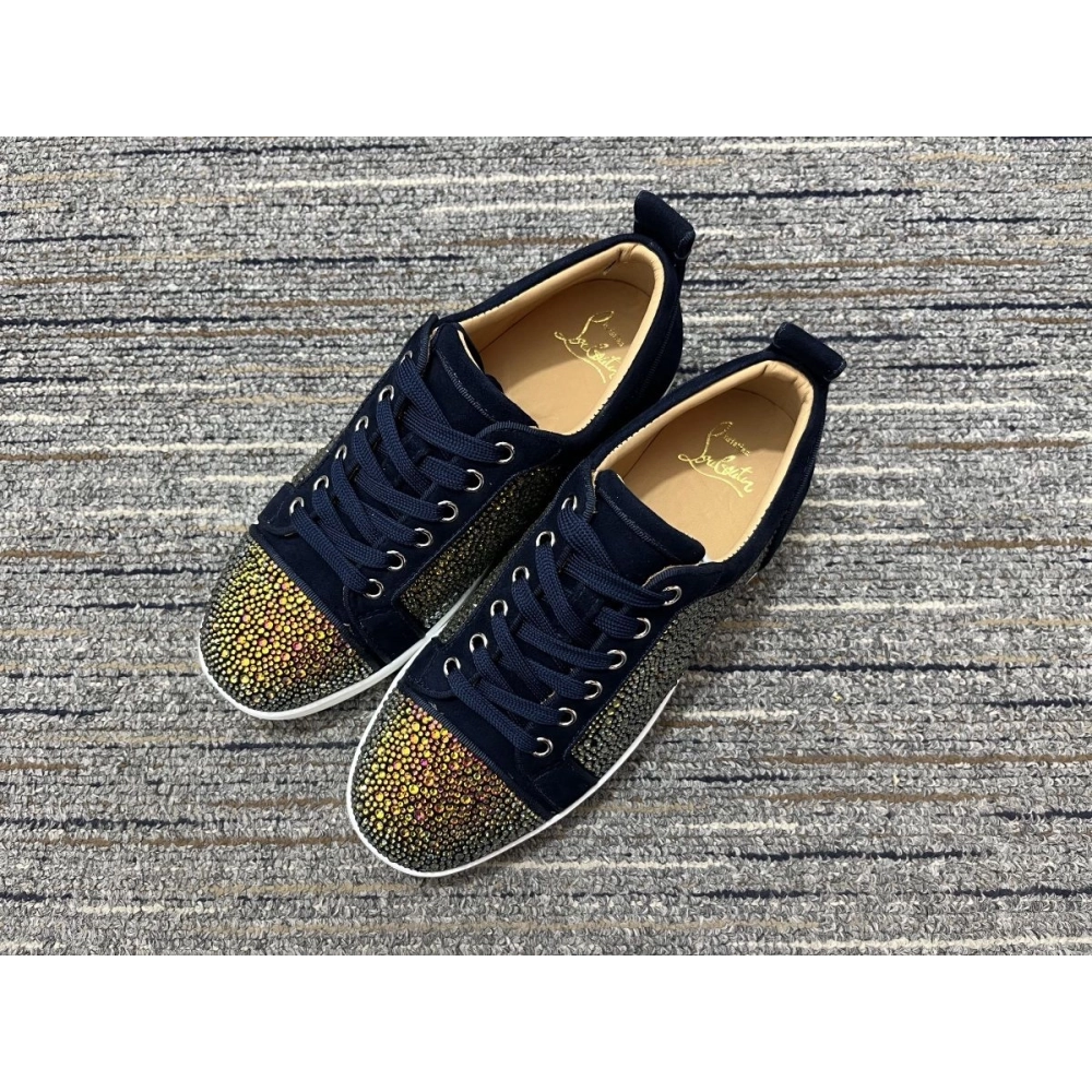 Fake Christian Louboutin Louis Junior Strass Sneakers Suede Leather Multicolor