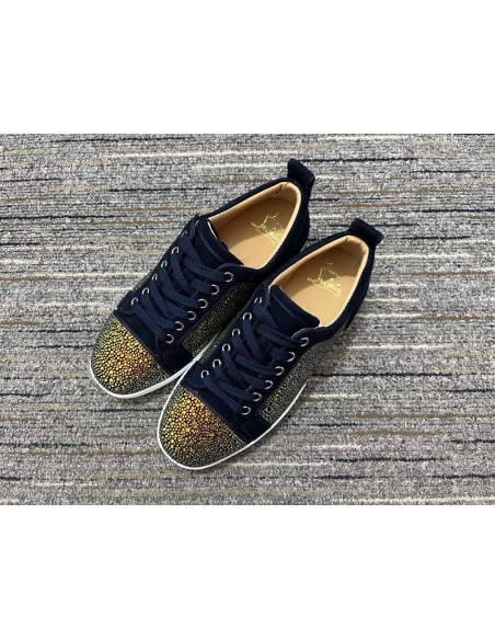 Fake Christian Louboutin Louis Junior Strass Sneakers Suede Leather Multicolor