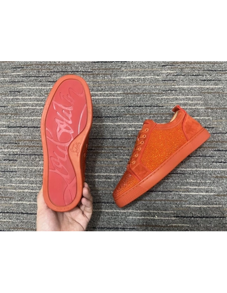 Fake Christian Louboutin Louis Junior Strass Sneakers Suede Leather Orange