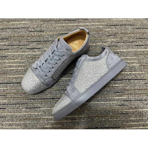 Cheap Christian Louboutin Louis Junior Strass Sneakers Suede Leather Gray