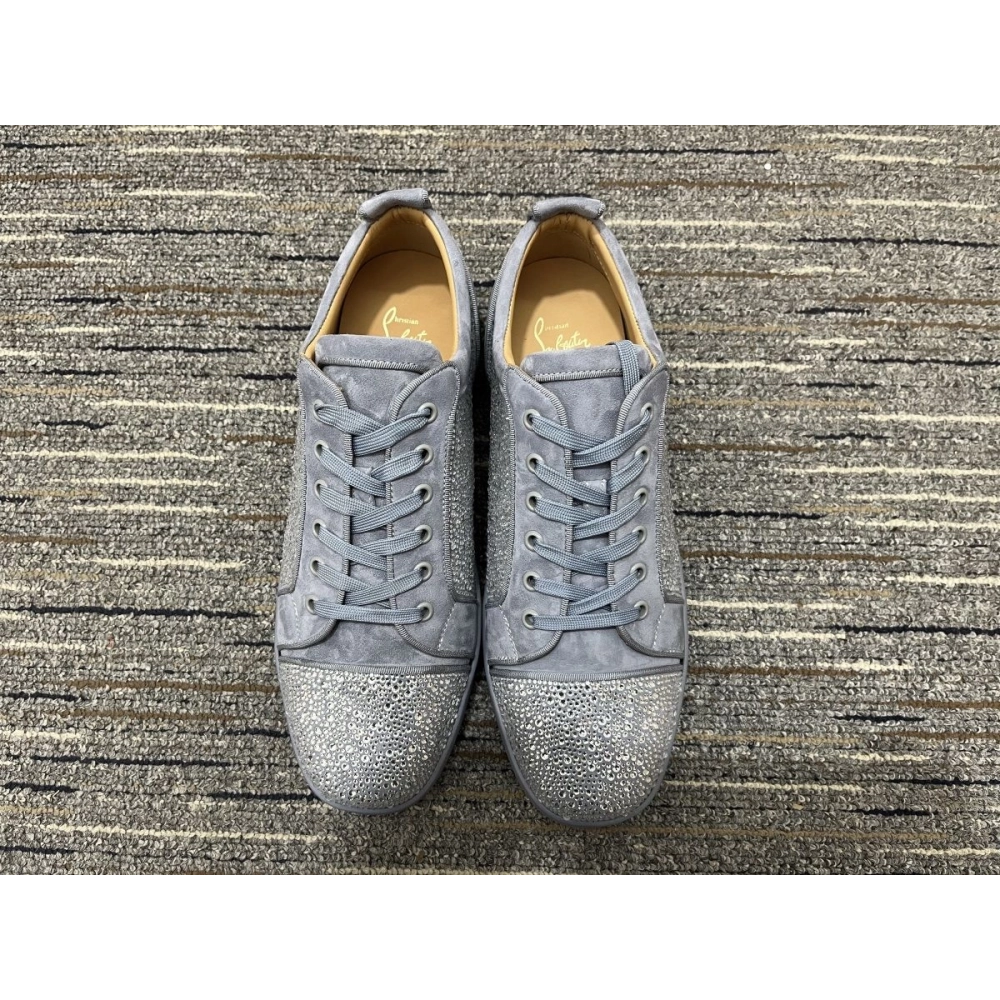 Cheap Christian Louboutin Louis Junior Strass Sneakers Suede Leather Gray