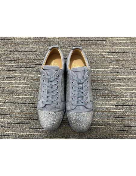 Cheap Christian Louboutin Louis Junior Strass Sneakers Suede Leather Gray
