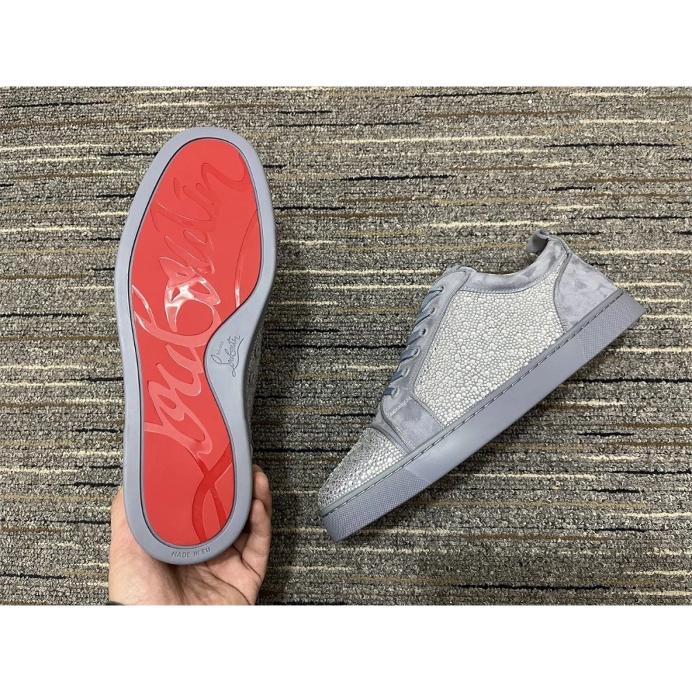Cheap Christian Louboutin Louis Junior Strass Sneakers Suede Leather Gray