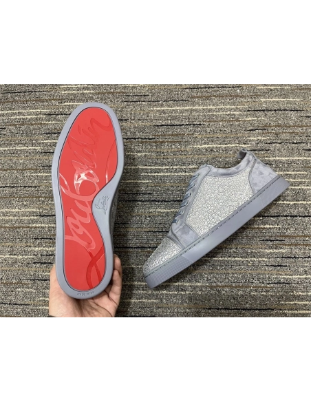 Cheap Christian Louboutin Louis Junior Strass Sneakers Suede Leather Gray