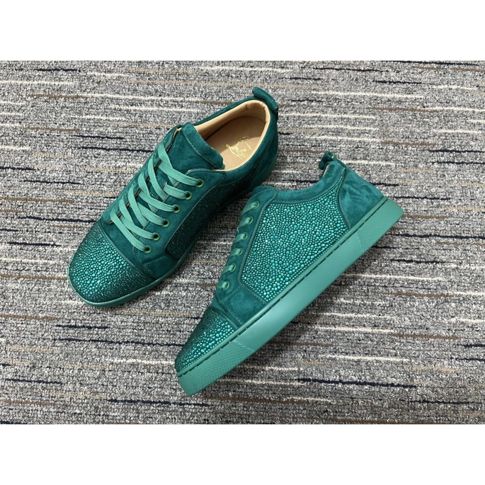 Cheap Christian Louboutin Louis Junior Strass Sneakers Suede Leather Green on Sale