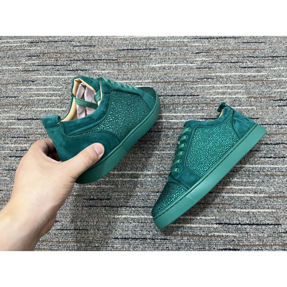 Cheap Christian Louboutin Louis Junior Strass Sneakers Suede Leather Green on Sale