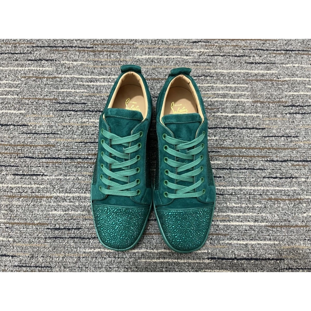 Cheap Christian Louboutin Louis Junior Strass Sneakers Suede Leather Green on Sale